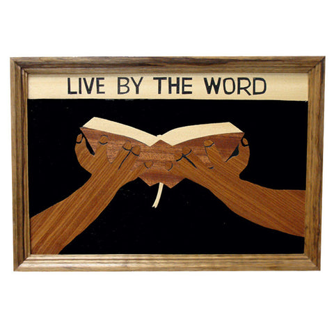 "Live By The Word" wood collage