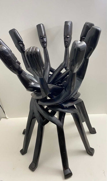 Tall Nine-Headed Unity Stand - Unique Ghanaian Carving | Authentic