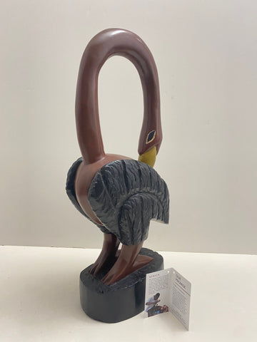 African Art - Tall Wooden Sankofa Bird 18"H