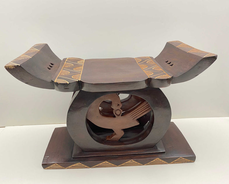Ashanti Sankofa Stool - Hand-Carved Ghanaian Wooden Stool for Home ...